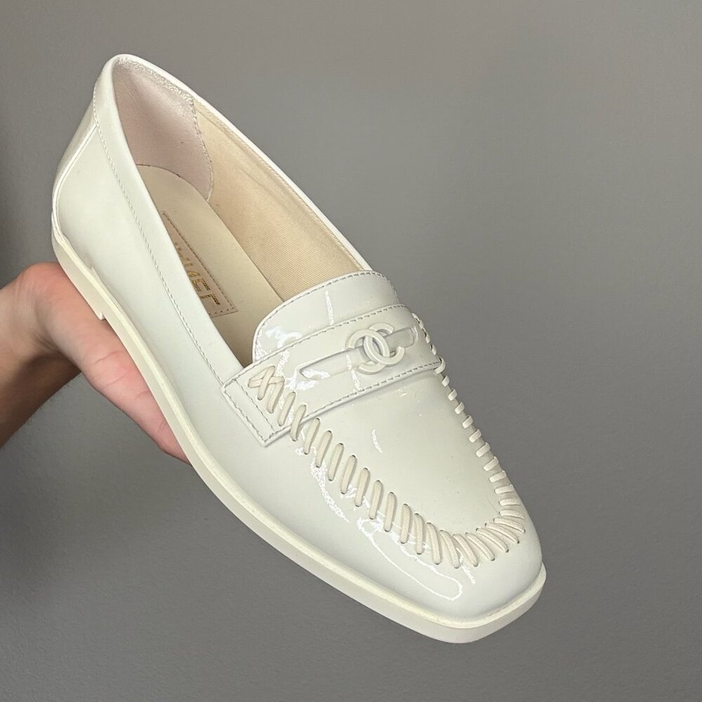 Chanel Cream Patent Loafers